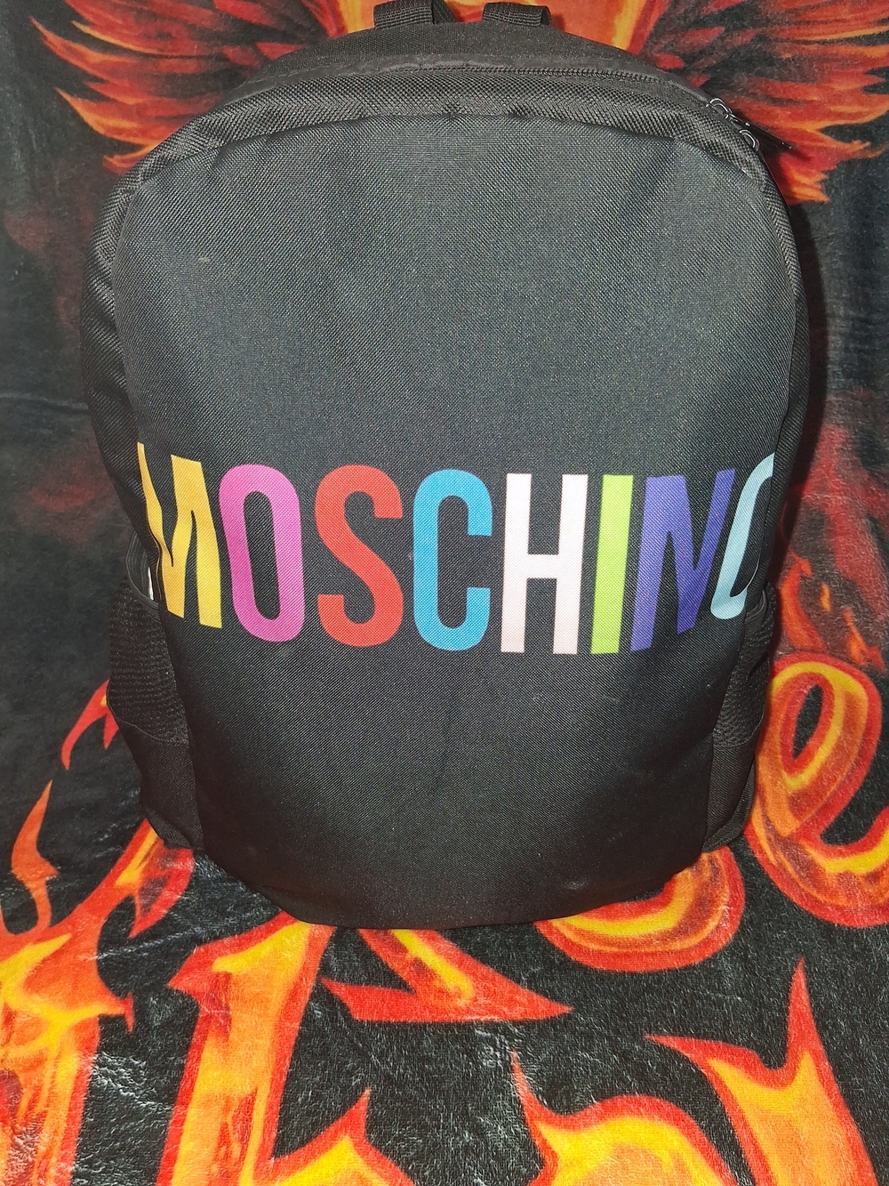 Moschino Black Backpack with Rainbow Logo